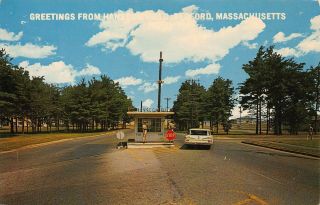 Vtg Postcard Greetings From L.  G.  Hanscom Field Bedford Massachusetts Gate / A36