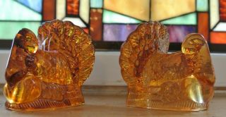 Vintage Amber Glass Turkey Candle Holders - Set Of 2