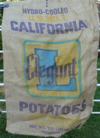 Vintage Burlap Sack U.  S.  1 California Elegant L 100 Potatoes Bag Usa
