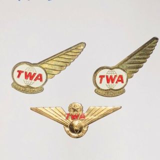 3 Vintage 1960s Twa Airlines Pin Junior Hostess And Junior Pilot Wings Badge