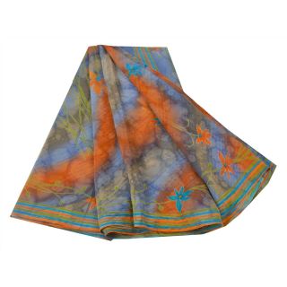Sanskriti Vintage Saree 100 Pure Crepe Silk Printed Fabric 5Yd Craft Sari 6