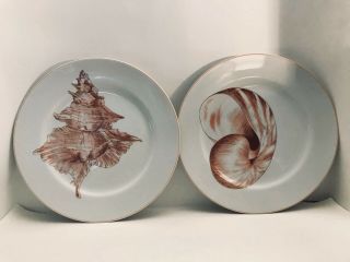 Vintage Fitz And Floyd Coquille 10 3/8” Dinner Plates X 2 Peach Sea Shells