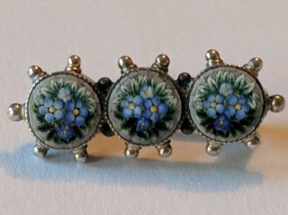 Antique 800 Silver Micro Mosaic Floral Pin Brooch