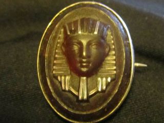 Antique Rare Egyptian Revival Inlaid Carnelian And Silver Brooch Pin Pinback