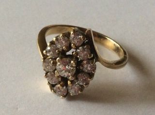 Vtg Estate Sterling 925 Silver (gold Overtone) Clear Stone Ring Size 5.  5 - 6