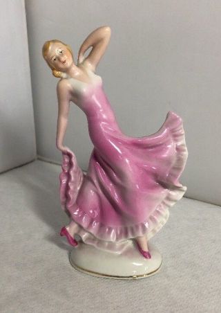 Vintage Art Deco German Porcelain Pink Dancing Lady Figure Hand Painted