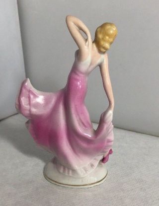 Vintage Art Deco German Porcelain Pink Dancing Lady Figure Hand Painted 3