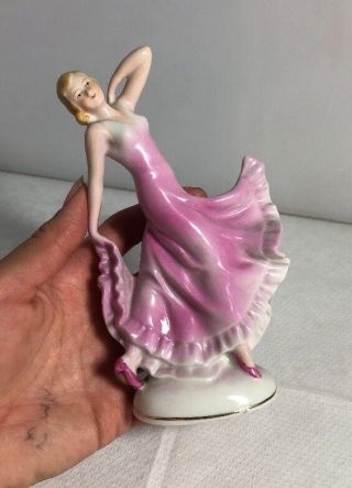 Vintage Art Deco German Porcelain Pink Dancing Lady Figure Hand Painted 5