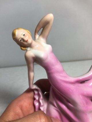 Vintage Art Deco German Porcelain Pink Dancing Lady Figure Hand Painted 6