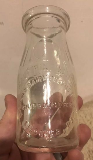 Vintage Embossed Ligonier Dairy Products,  Co.  Milk Bottle 1/2 Pint
