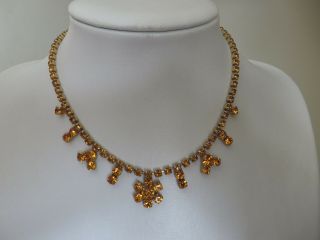 Vintage 1950s Amber Rhinestone Necklace 16 Inches 41 Cm