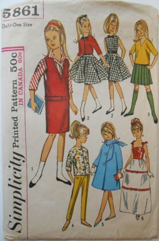 Vintage Simplicity Sewing Pattern 5861 Doll Wardrobe 9 " Skipper - Complete