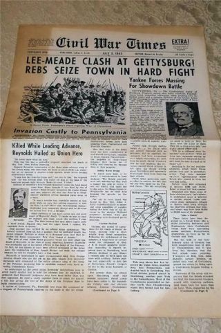 Vintage 1958 Newsprint Newspaper " Civil War Times " Extra July 1863 Gettysburg,