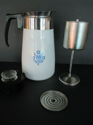 Vintage Corning 9 Cup Blue Cornflower Stove Top Percolator Coffee Pot
