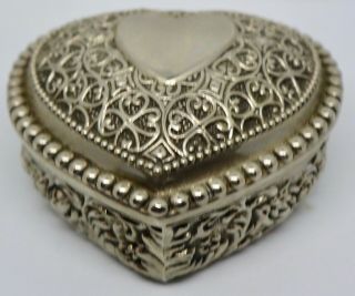 Vintage Heart Shaped Silver Plated Velvet Lined Jewelry Box