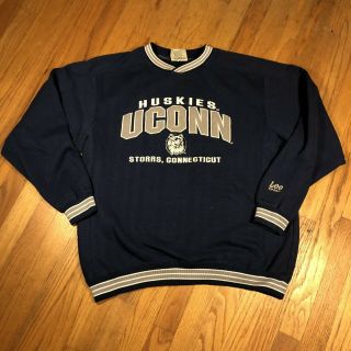 Vtg Lee Sport Uconn Connecticut Huskies Crewneck Sweatshirt Navy Blue Sz L