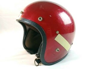 Vintage Lsi - 4150 Metalflake Red Motorcyle Helmet W/ Stripes Size Medium Usa
