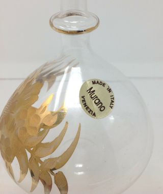 Vintage MURANO Clear Glass & Gold Hand Blown Tall Perfume Bottle & Stopper - VGC 3