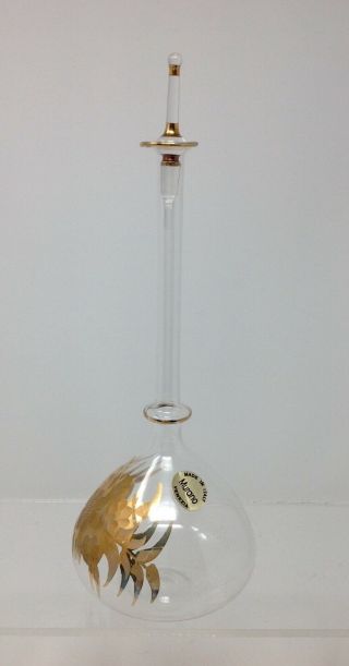 Vintage MURANO Clear Glass & Gold Hand Blown Tall Perfume Bottle & Stopper - VGC 4
