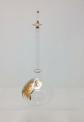 Vintage MURANO Clear Glass & Gold Hand Blown Tall Perfume Bottle & Stopper - VGC 5