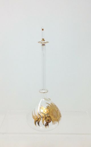 Vintage MURANO Clear Glass & Gold Hand Blown Tall Perfume Bottle & Stopper - VGC 6