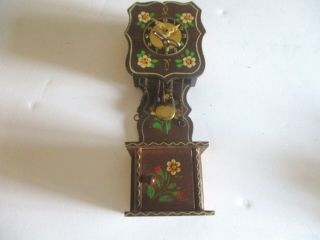 Vtg Miniature 8 " Wooden Grandfather Clock Key Wind Germany Cuckoo Co Mfg Repair