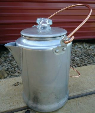 Vintage Comet Aluminum 20 Cup Coffee Pot Percolator Stove Camping Copper Handles