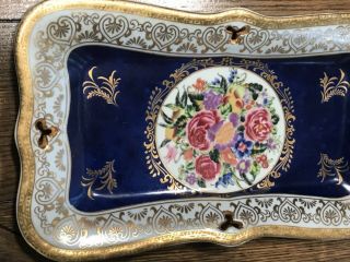 Vintage Porcelain Tray,  Decorative Plate,  Blue Gold Trimmed,  Floral