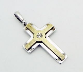 Vintage A:g Cross Pendant In Sterling Silver With Cz