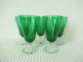 Vintage Anchor Hocking Boopie Forest Green Set Of 5 Clear Swirled Foot Tumbler