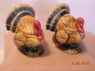 2 Vintage Napco Napcoware Thanksgiving Turkey Covered Candy Dish