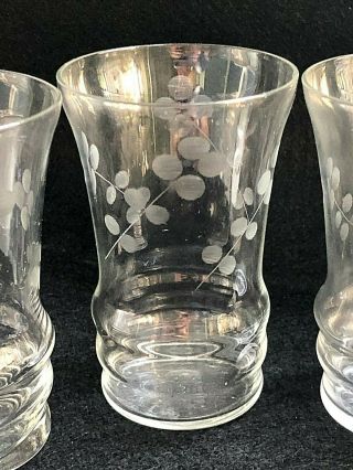 7 Vintage Depression Crystal Juice Glasses Etched Flowers Dots