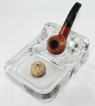 Vintage - Cast Clear Glass - 3 Smoking Pipe Stand/rest W/ashtray & Cork Knockout