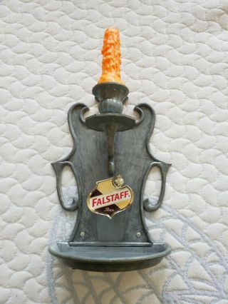 Vintage 8 5/8 " Falstaff Beer Candle & Holder Pewter Finish Lakeside Products