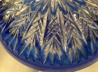 Vintage Czech Cobalt Blue Cut To Clear Covered Trinket Box Bowl Dish Bohemian 3