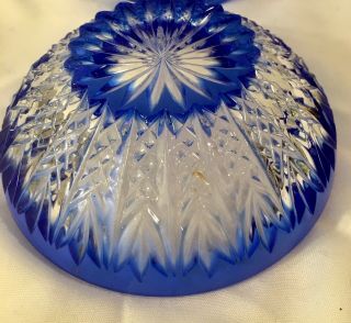Vintage Czech Cobalt Blue Cut To Clear Covered Trinket Box Bowl Dish Bohemian 6