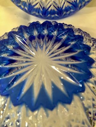 Vintage Czech Cobalt Blue Cut To Clear Covered Trinket Box Bowl Dish Bohemian 7