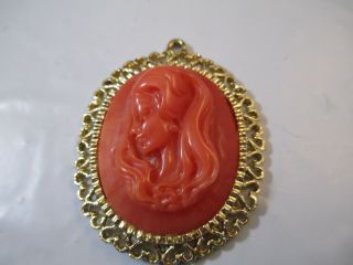 Vintage Cameo Pendant Large Faux Coral Lucite 3 " Chunky Retro