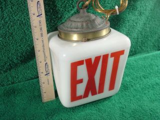 Vintage Exit Sign White Milk Glass Lighted Trianglar Double Sided Hanging Sign
