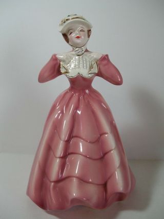 Vintage Florence Ceramics Figurine Laura Pink Dress Hat Pasadena California