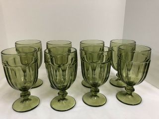8 Vintage Olive Green Duratuff Water Goblets / Ice Tea Goblets By Libbey 7 "