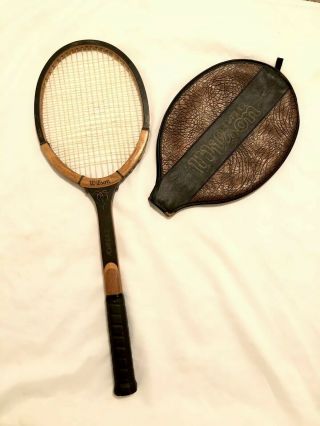 Vintage Tennis Racquet Wilson Advantage Wood Wooden With Cover Strata - Bow