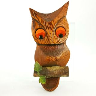 Vintage Wood Owl Wall Hanging 8 " Figure On Branch Mid Century Green Mountain Inc