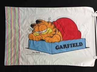 Vtg Garfield Pillowcase Standard - Sleeping In A Box Made In Usa Jim Davis 1978