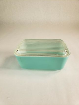 Vintage Pyrex Turquoise Robins Egg Covered Refrigerator Dish & Lid 0502 & 502 - C