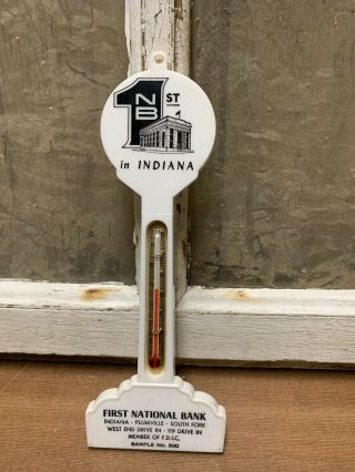 Vintage First National Bank Advertising Thermometer 7” Indiana
