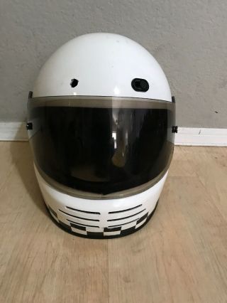 Vtg Medium Bell Racing Helmet M2 M - 2 White Full Face Motorcycle Racing Snell