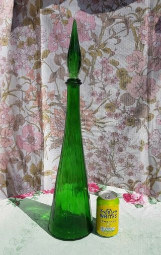 Large 60 Cm Vintage Genie Aladin Decanter Bottle Green Empoli Italy Ribbed