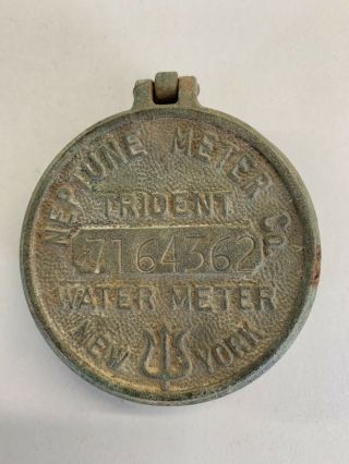 Vintage Brass Neptune Meter Co.  Water Meter Cover - Trident - York - Steampunk Art