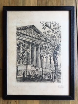 Framed Vintage Pen & Ink Drawing Sketch Pantheon Paris France Artist Signed 1926